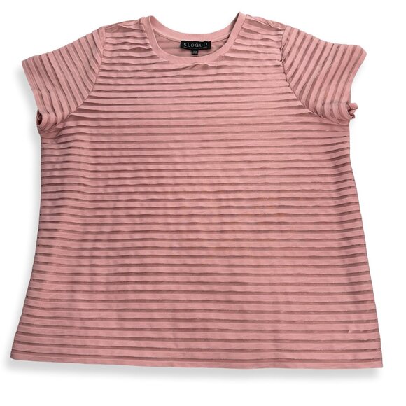 Eloquii Shirt Womens 14/16 Short Sleeve Tee Pink Textured Stripes Shimmer Top‎ - Picture 8 of 9